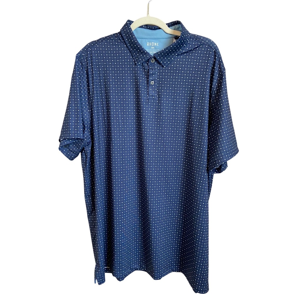 Rhone Mens Golf Sport Polo Shirt Navy Foulard Diamond Print XXL NWT
